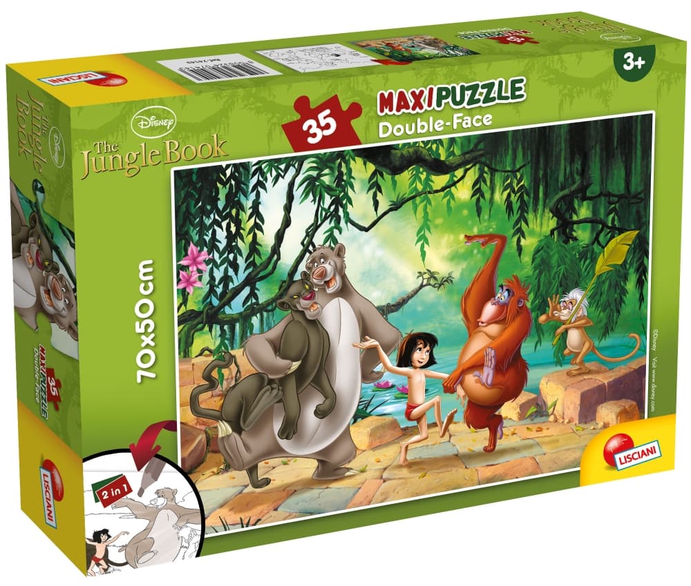 Пъзел, Lisciani, Disney, Книга за джунглата, Двулицев пъзел 35 части