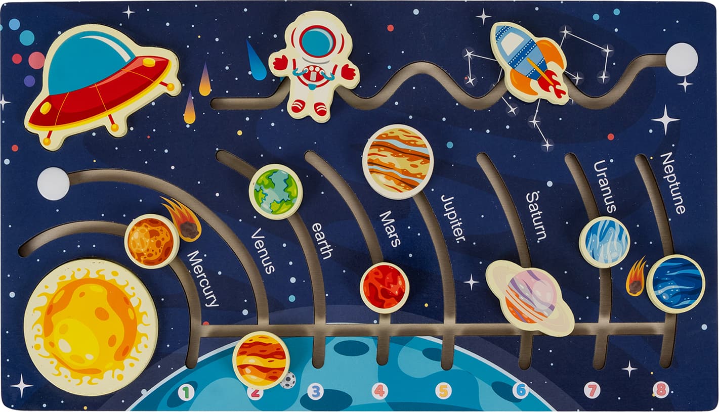 Монтесори дървен пъзел Слънчева система - Kruzzel