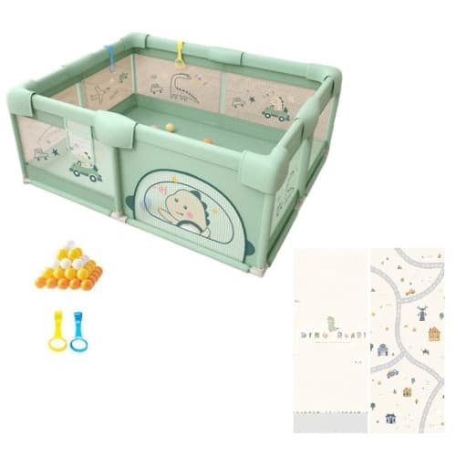 ZoomieBox – бебешка кошара 120x120 см със зелен дизайн