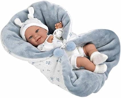 Кукла-бебе Babyto Elegance със синьо одеялце, реално тегло - 35 см