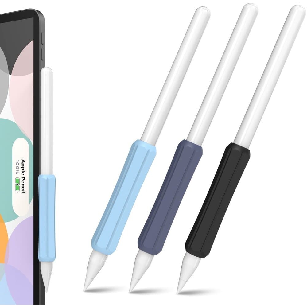 3 броя силиконов грип за Apple Pencil, Apple Pencil 2 - Stoyobe Apple Pencil Silicone Holder Grip Set (черен, тъмносин, син)