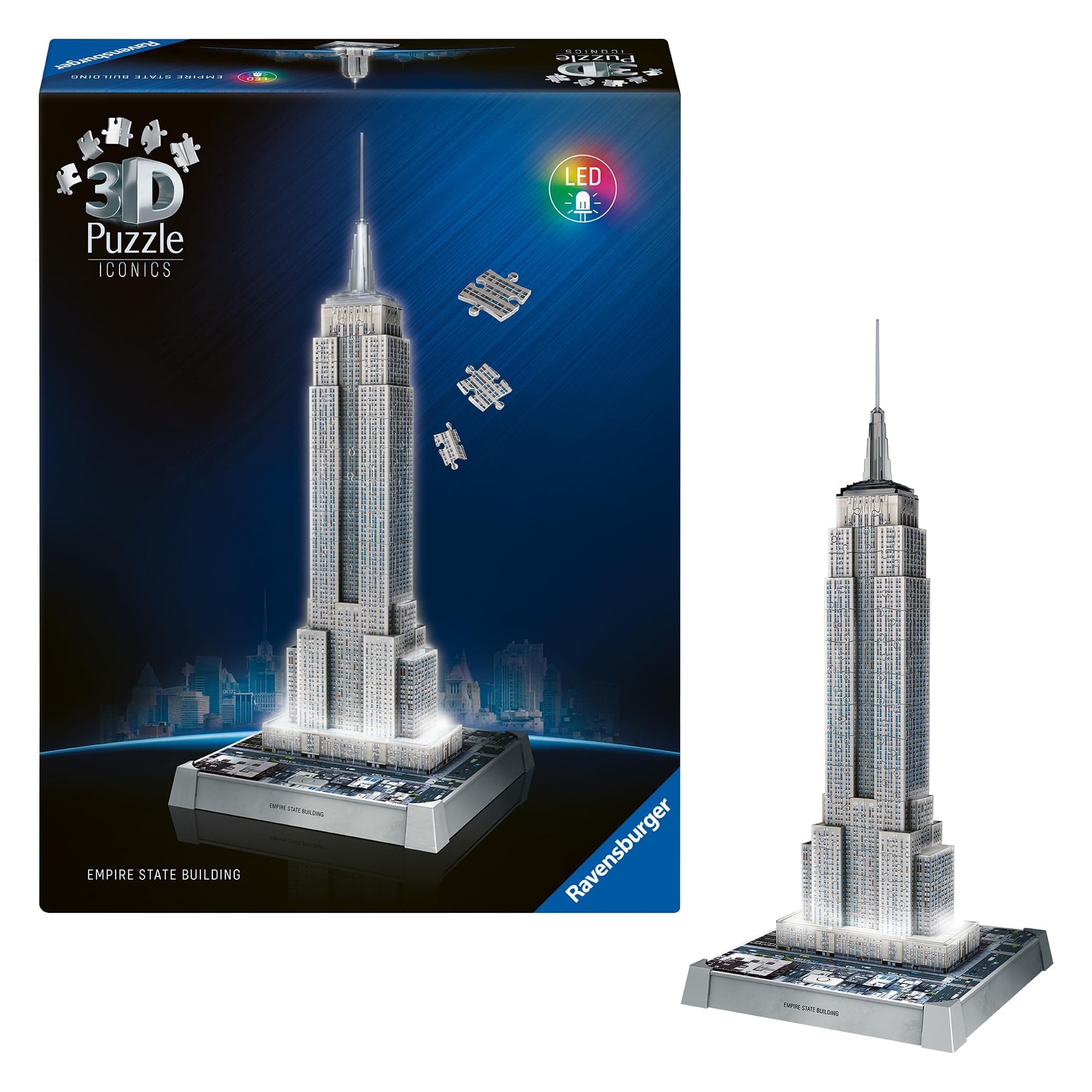 3D Пъзел Ravensburger 216 ел. - Iconics: Емпайър Стейт Билдинг със светлини