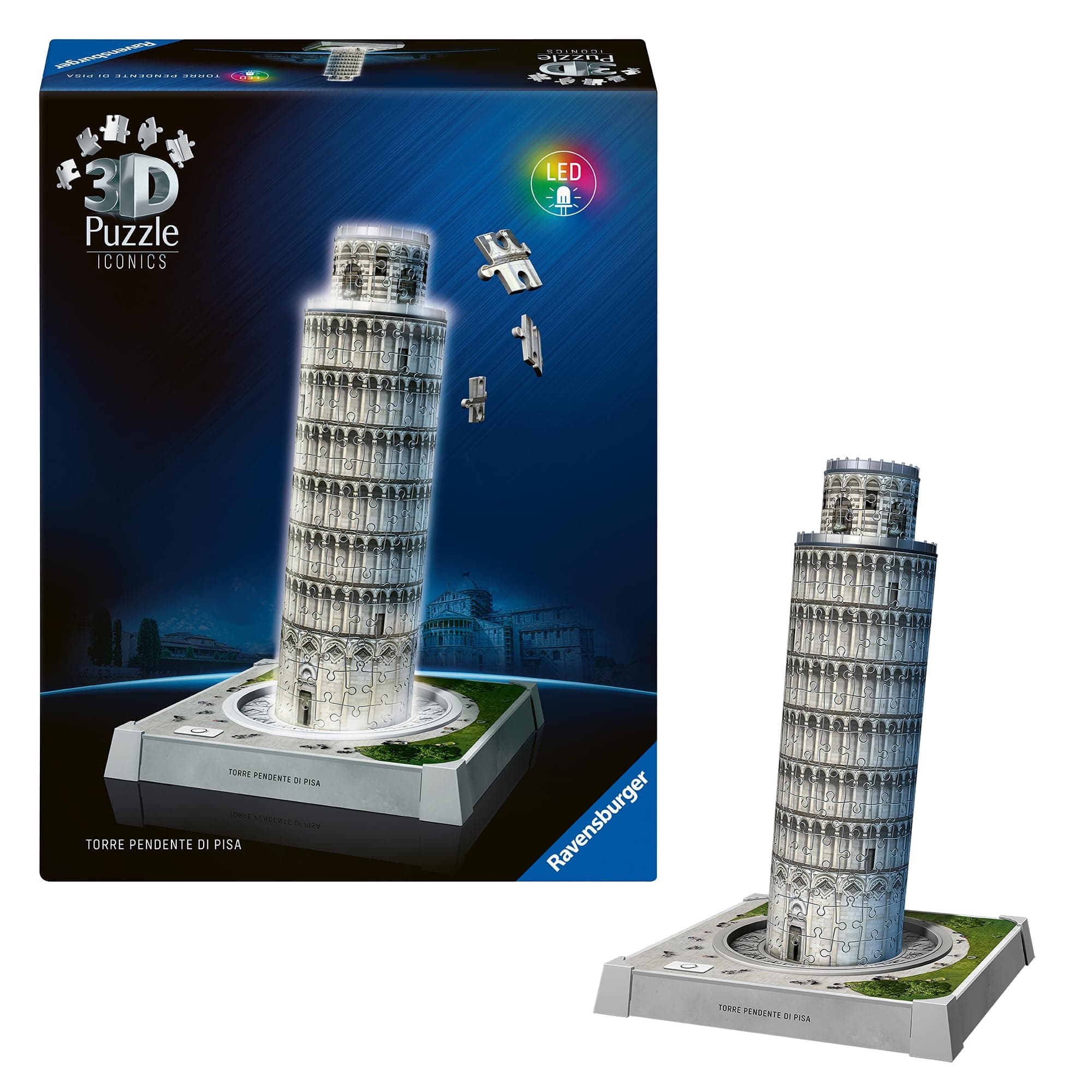 3D Пъзел Ravensburger 216 ел. - Iconics: Наклонената кула в Пиза със светлини