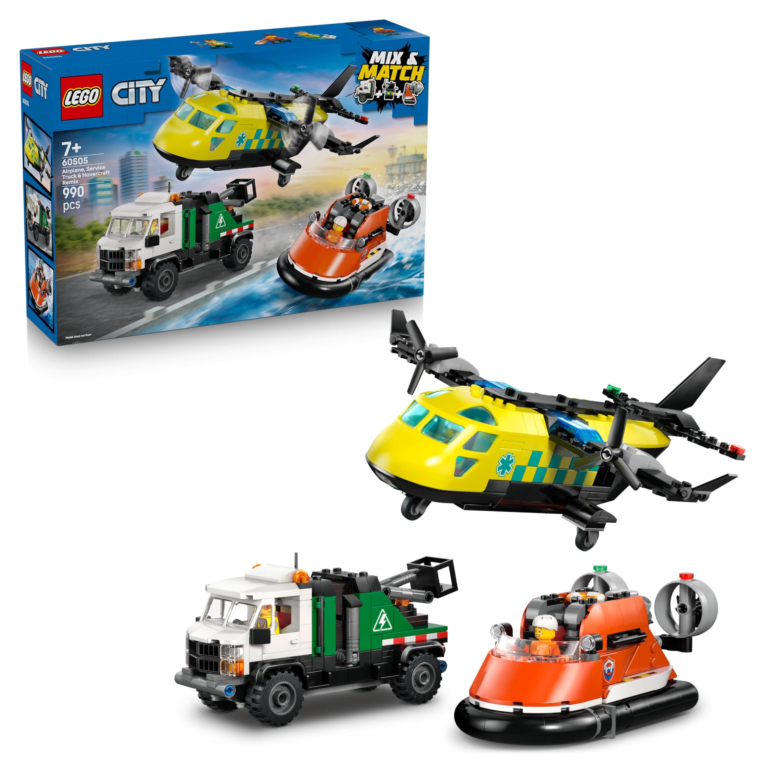 LEGO® City 60505 - Самолет, сервизен камион и лодка на въздушна възглавница - ремикс
