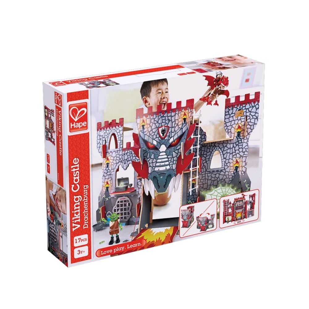 Комплект дървена игра, Hape, Замък на викингите с фигури, 87 х 25 х 53 см, 17 части