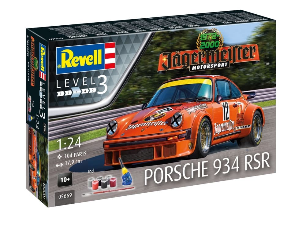 Комплект сглобяем модел, Revell, Porsche 911, Jägermeister Motor Sport 50th Anniversary, 104 части