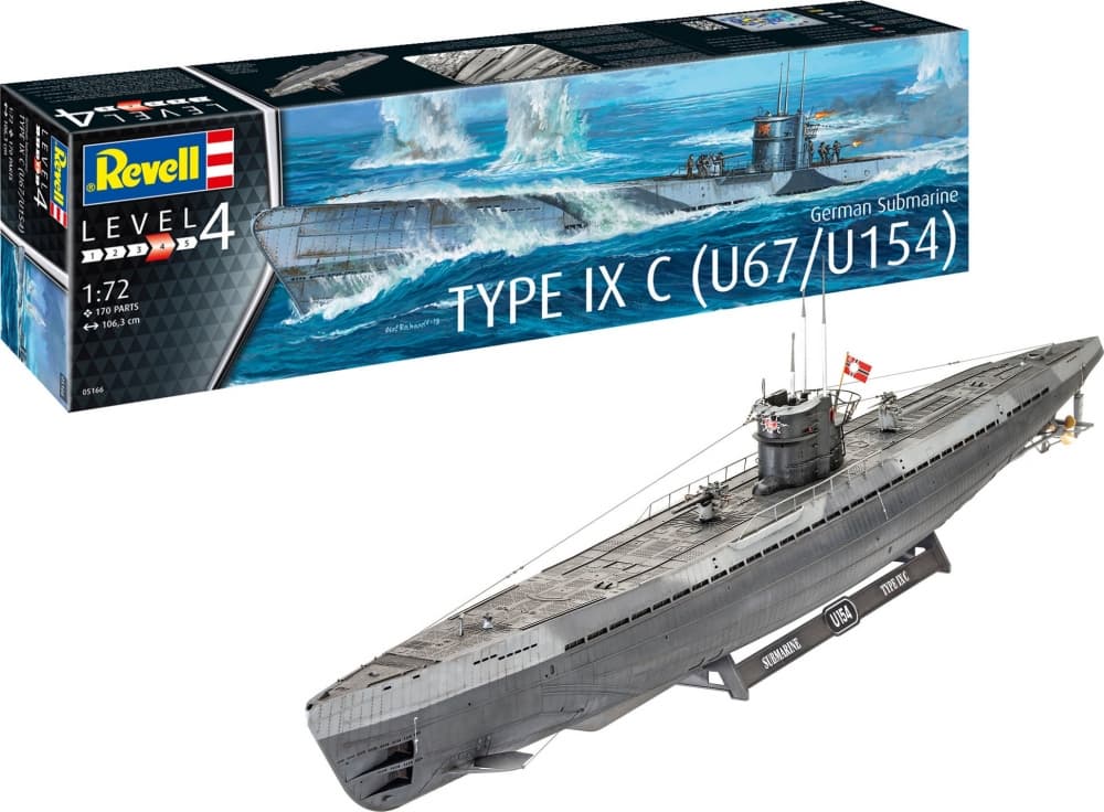 Модел за сглобяване, Revell, Германска подводница Type IXC U67/U, 170 части