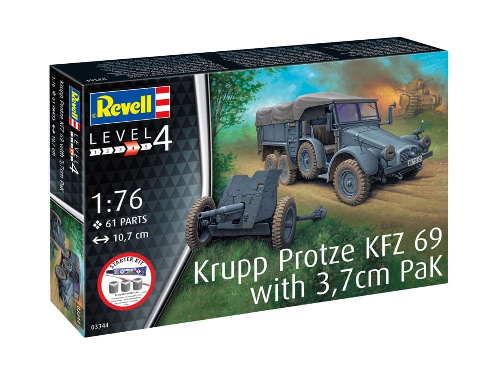 Сглобяем модел, Revell, Стартов комплект камион Круп Протце KFZ 69 3.7см, 61 части