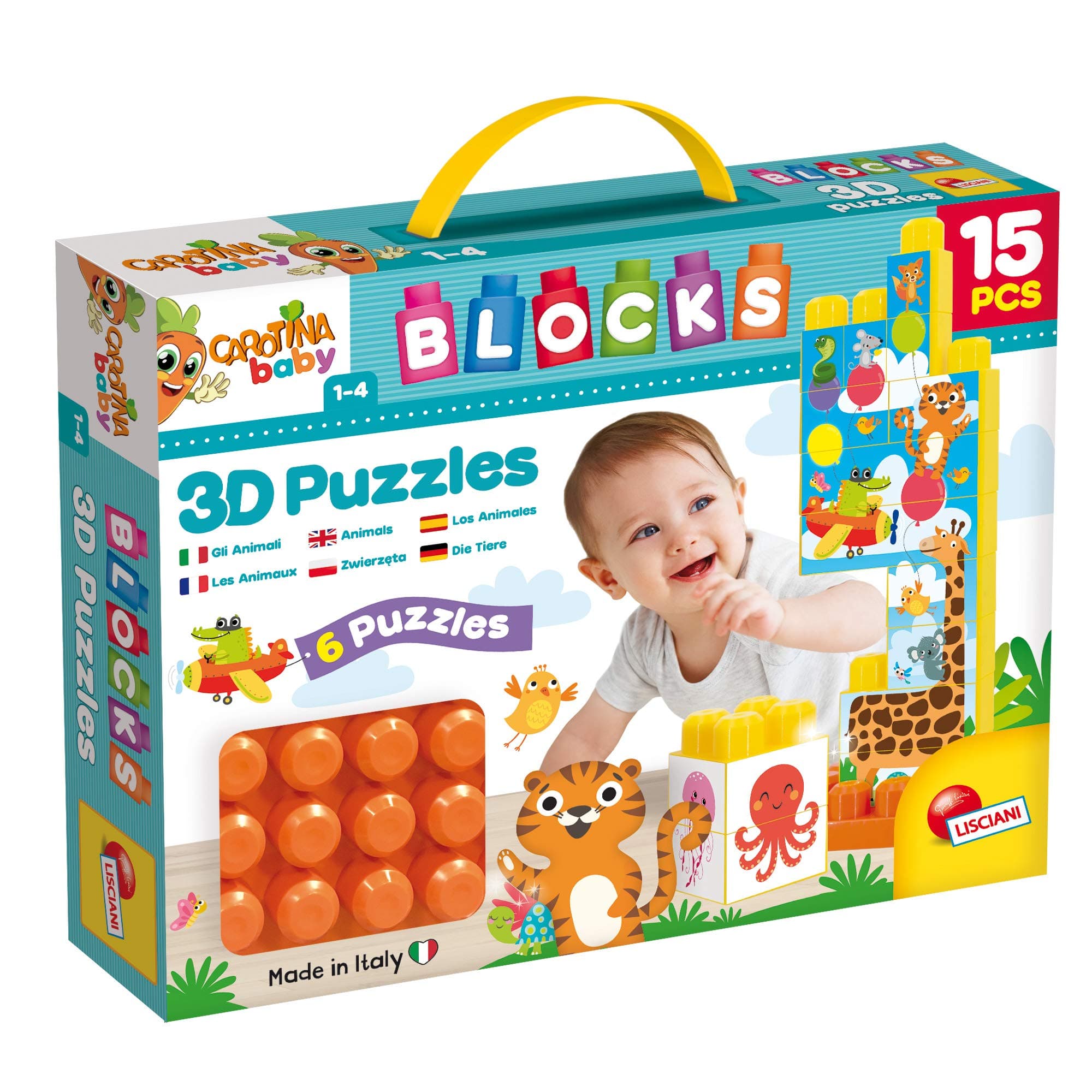 Бебешки пъзел Lisciani Carotina Baby 3D животни с конструктор