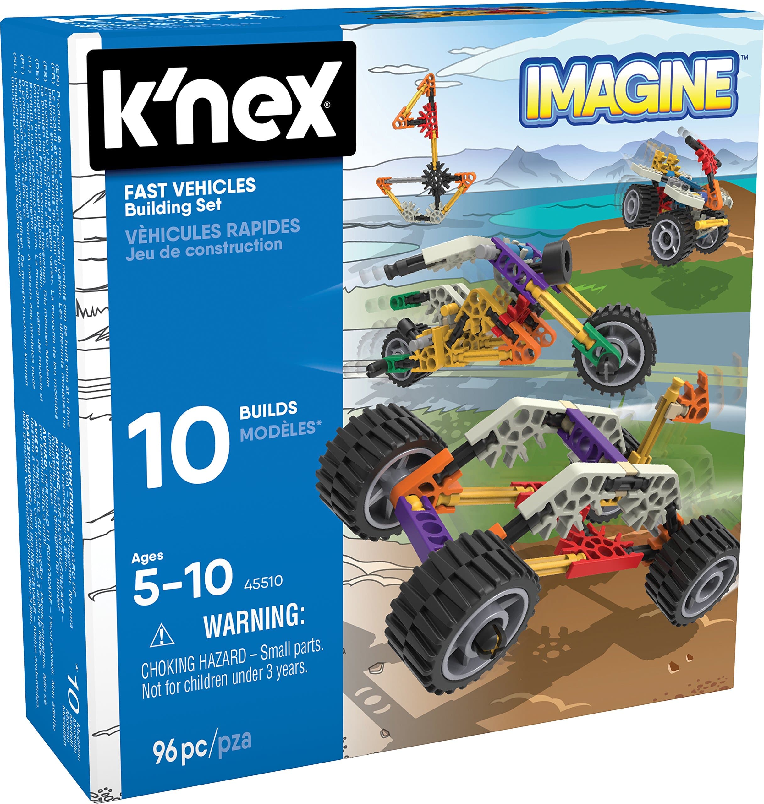 Образователна играчка конструктор - KNex Beginner Fun Fast Vehicles 10 Model Building Set (шарен)