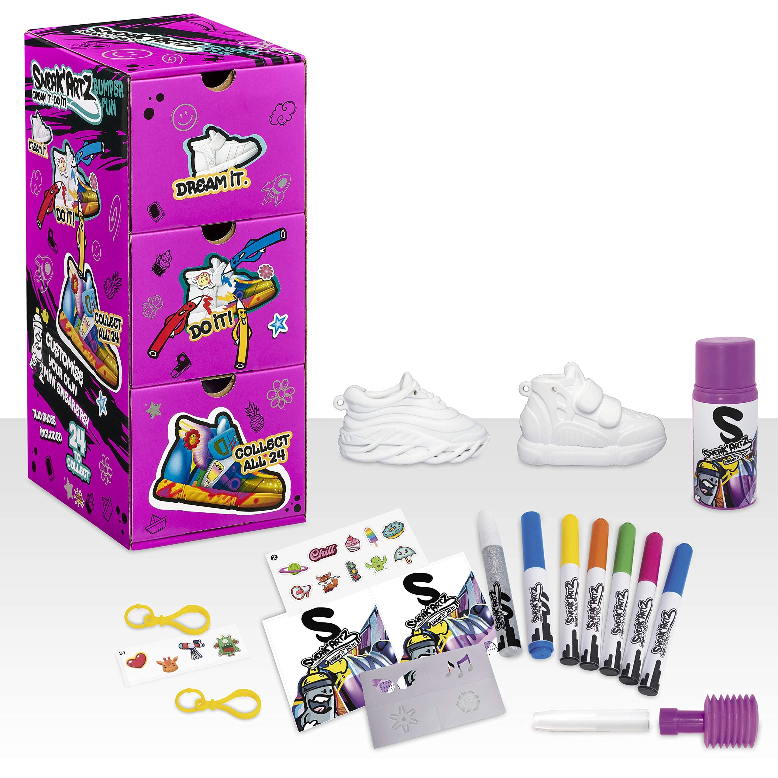 Творчески комплект изненада Splash Toys Sneak Artz, Оцвети и персонализирай ключодържатели маратонки
