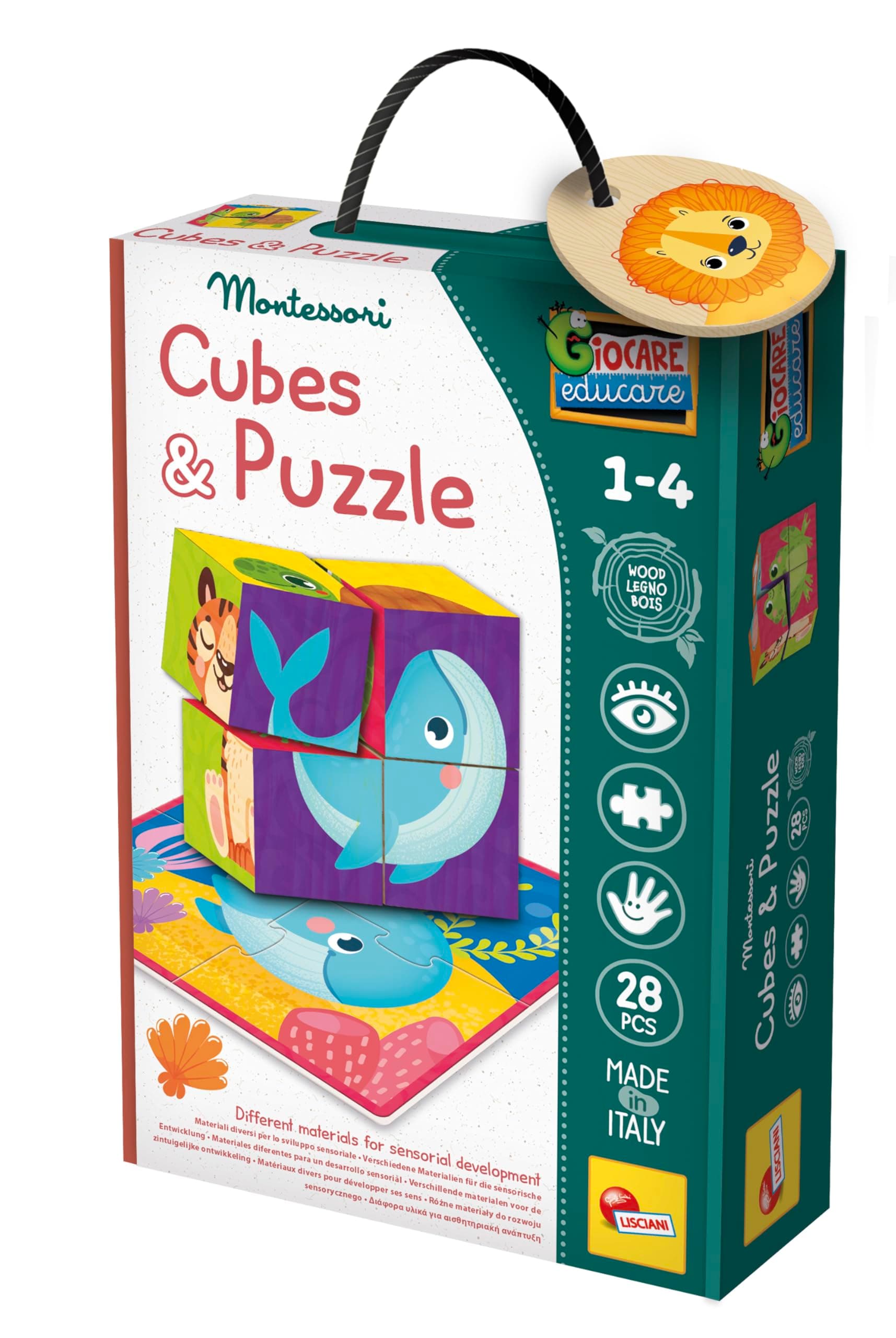 Комплект дървени кубчета с пъзел Lisciani Legno Cubes & Puzzle