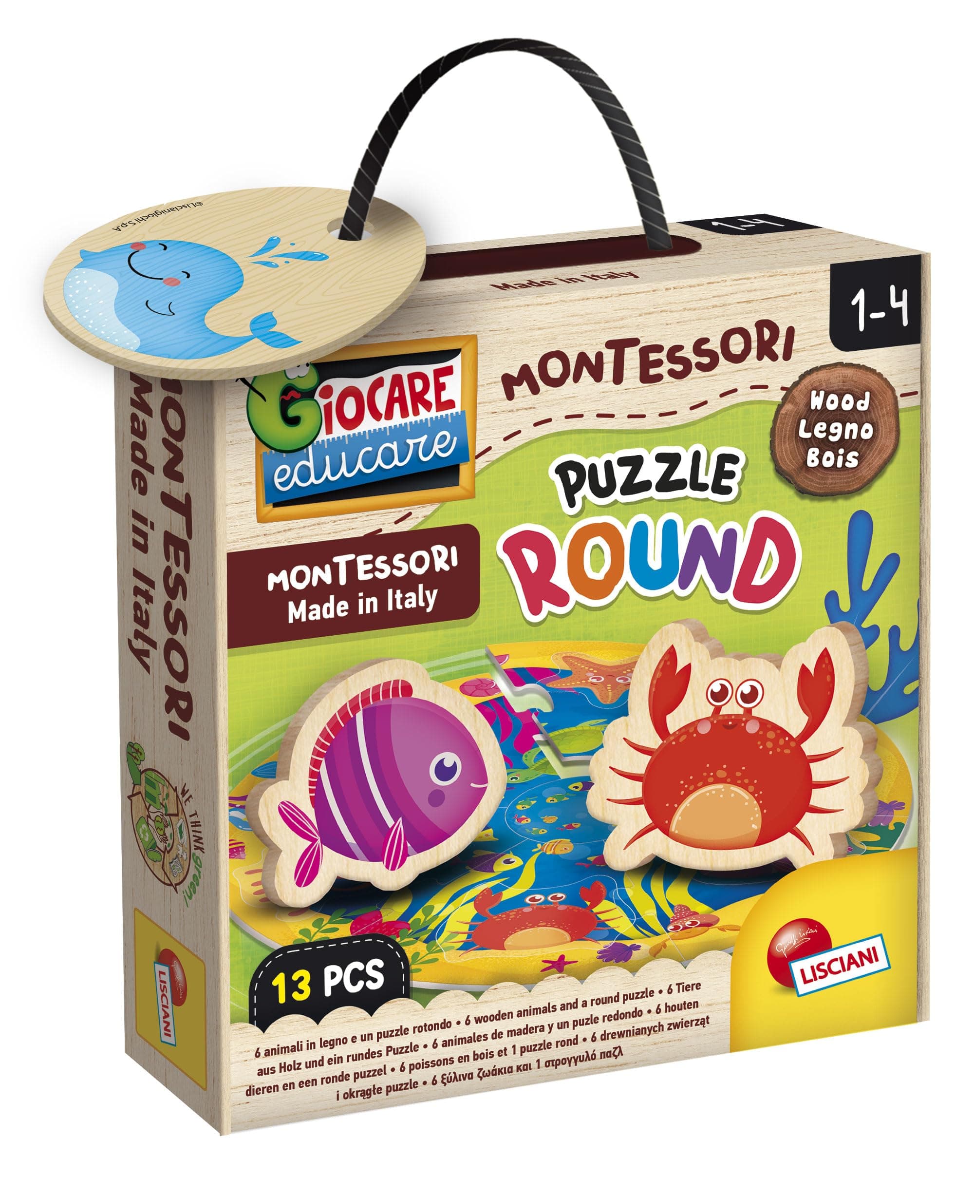Детски дървен пъзел Lisciani Montessori Baby Puzzle Round, 13 части