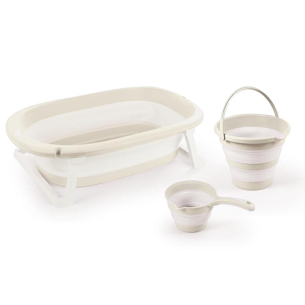 Сгъваема вана Dolu Relax Beige, с изход за оттичане, кофа и каничка 7271