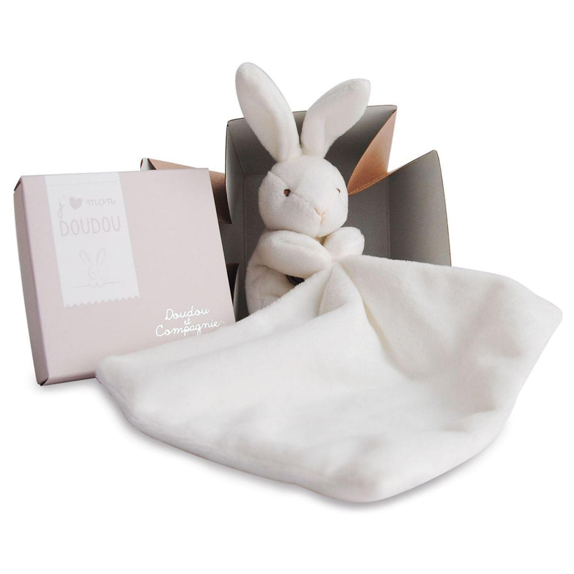 Плюшена играчка за гушкане Doudou заек с кърпичка 10 см, 303