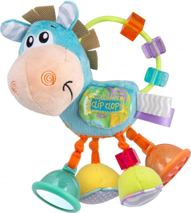 Мека плюшена дрънкалка PLAYGRO Кончето Хоп Троп, със 6 активности, 3м+, Синя