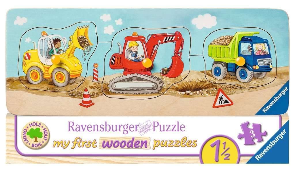 Дървен пъзел Ravensburger 3-5 ел. - Превозни средства на строителната площадка