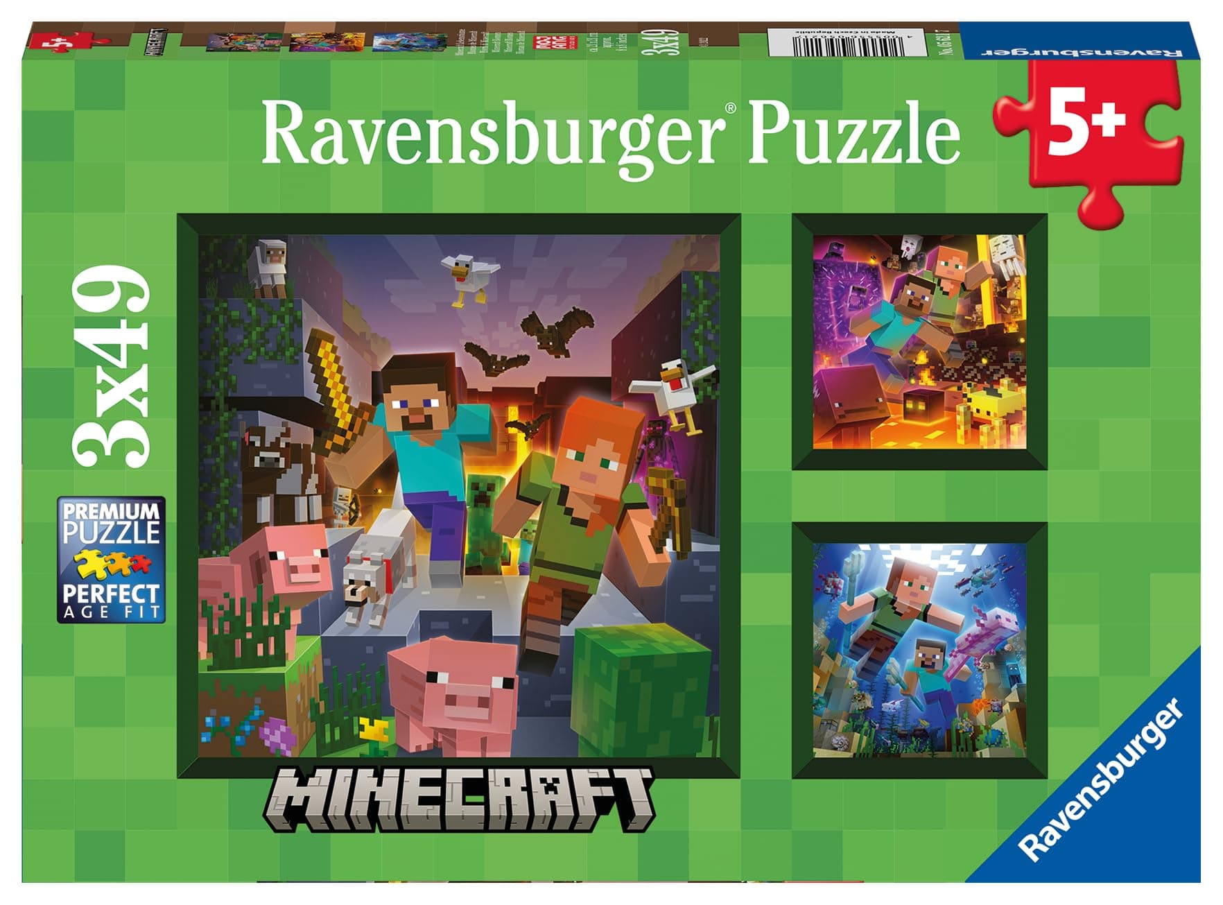 Пъзел Ravensburger 3x49 ел. - Майнкрафт биоми