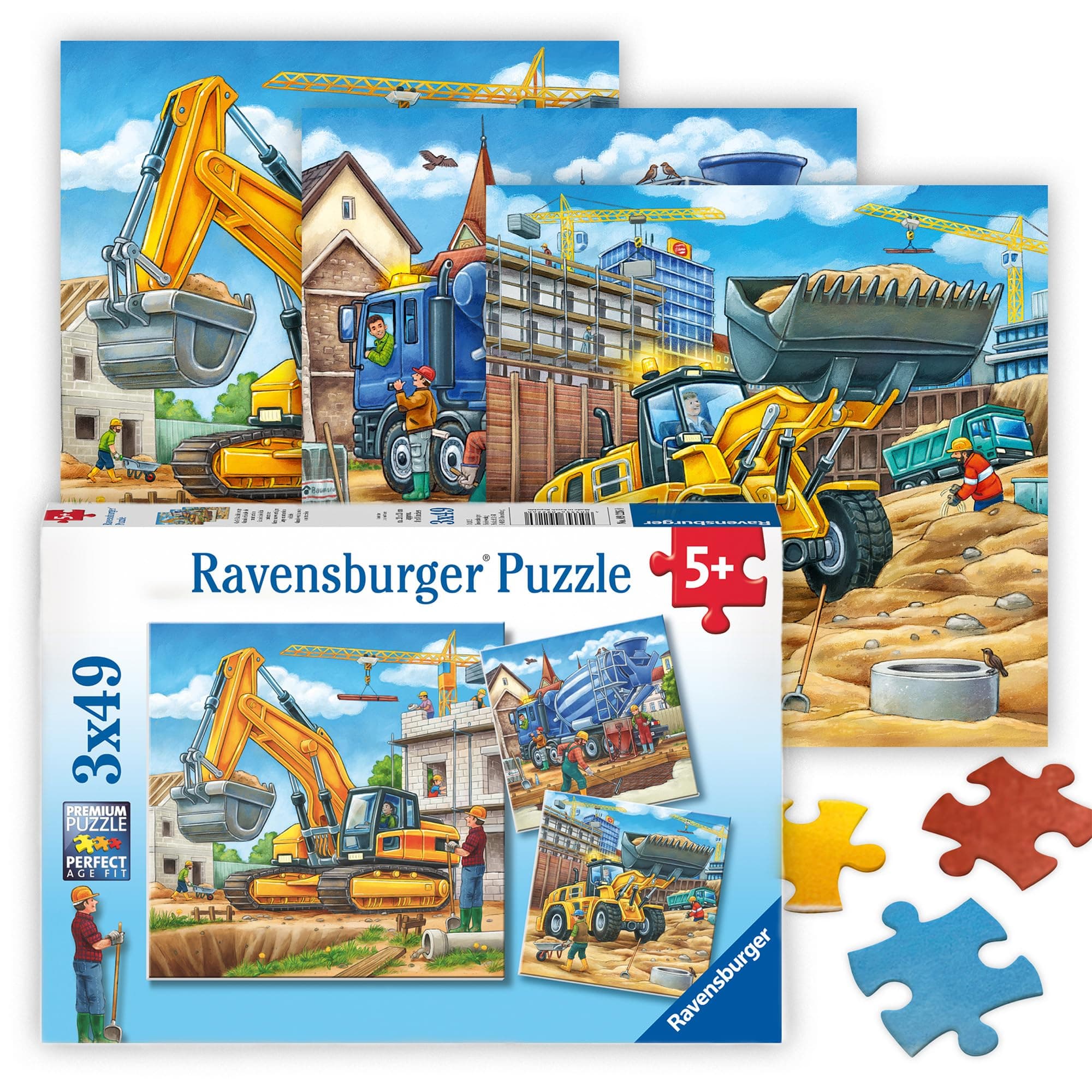 Пъзел Ravensburger 3x49 ел. - Строителни машини
