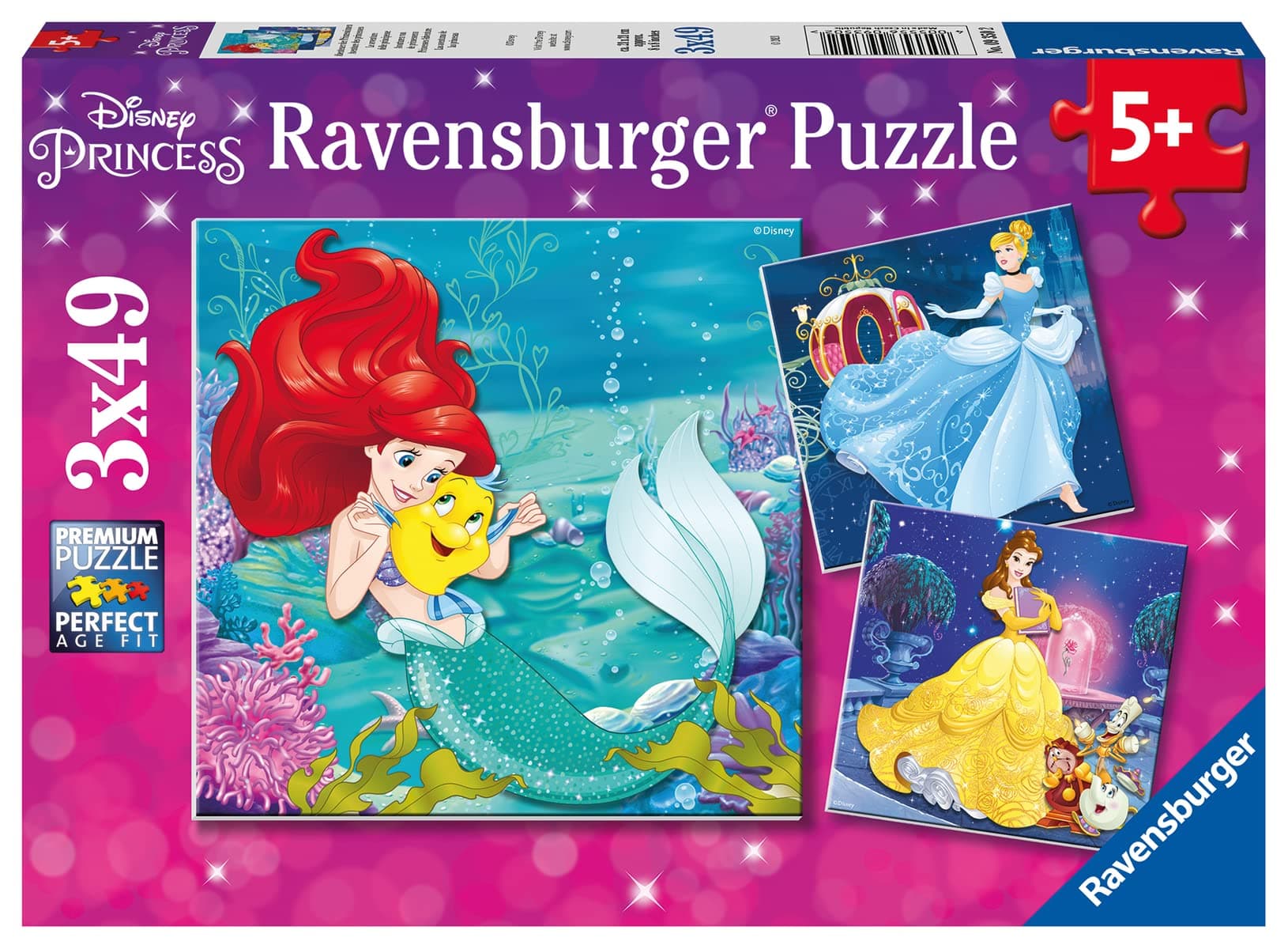 Пъзел Ravensburger 3x49 ел. - Ариел, Бел, Пепеляшка