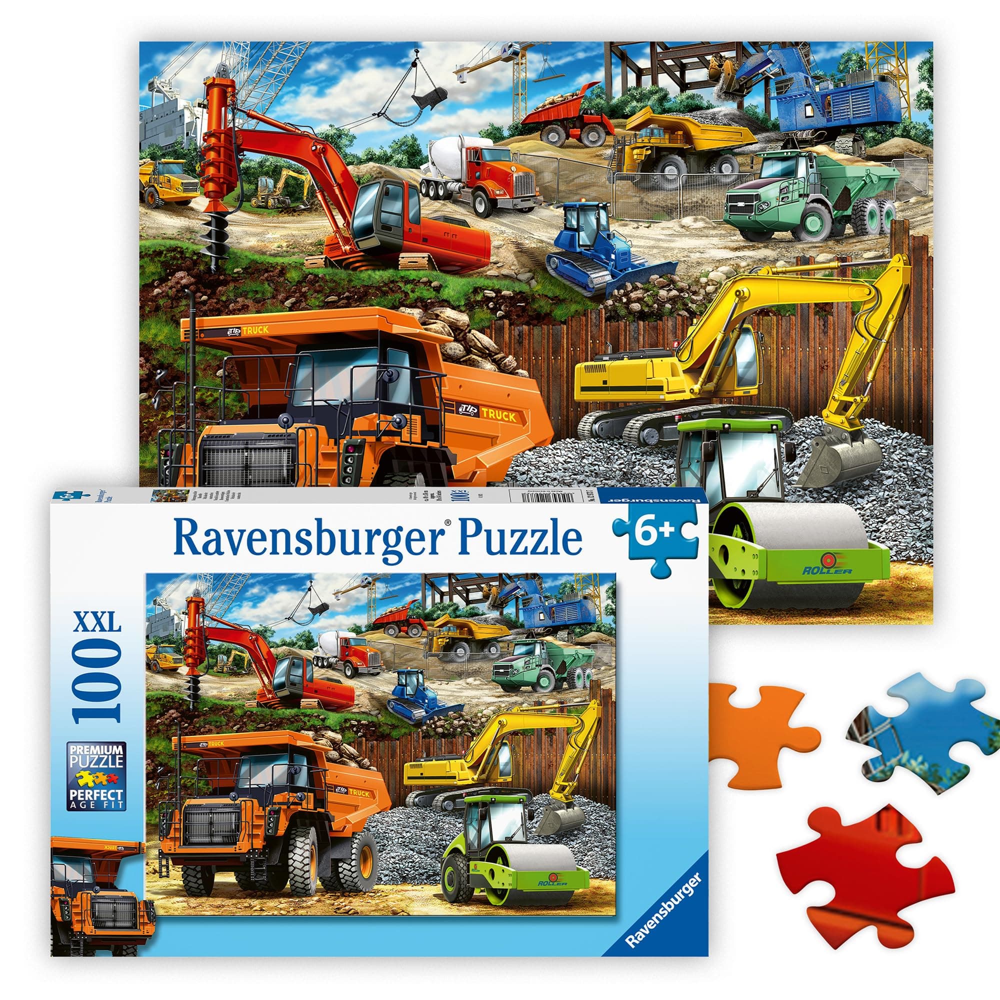 Пъзел Ravensburger 100 ел. XXL - Строителни превозни средства