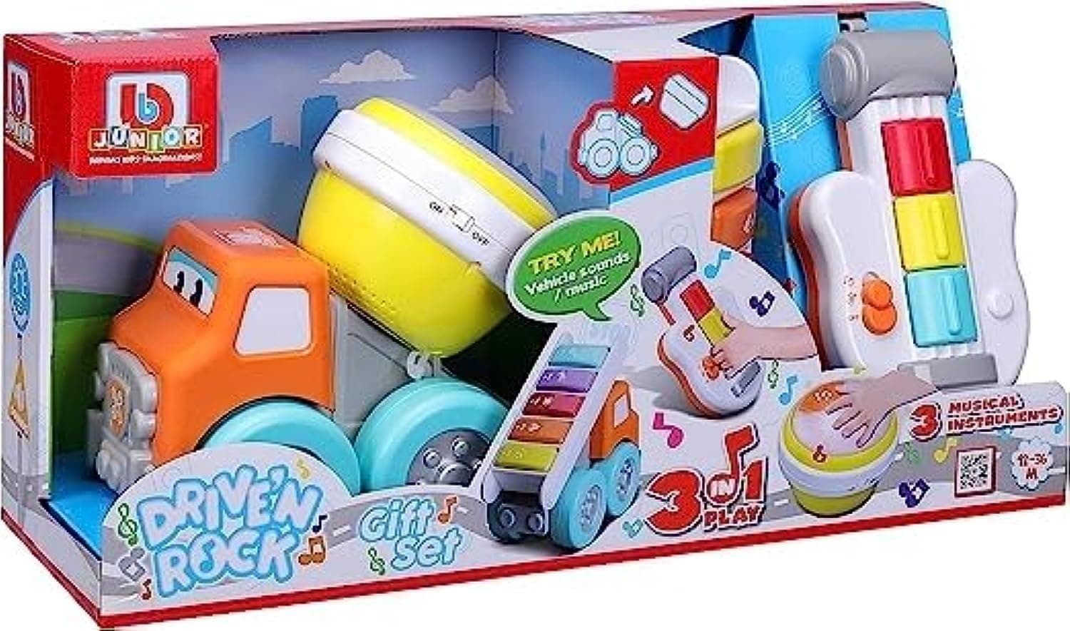 Bburago Junior - Комплект Drive 'N Rock строителен камион с батерии, с 3 инструмента