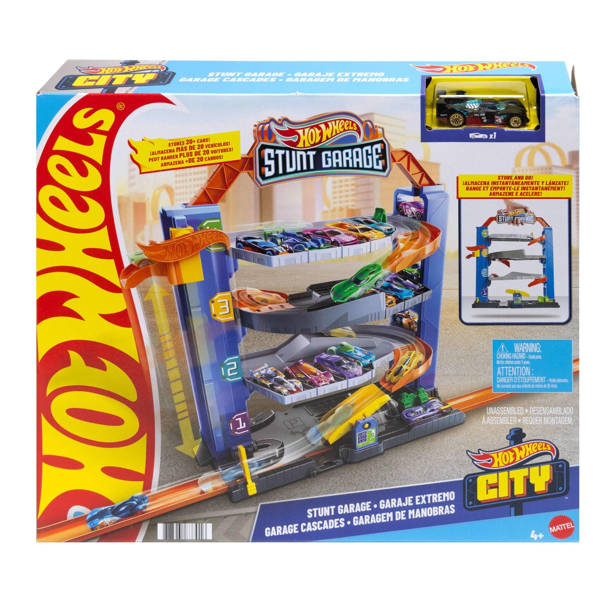 Hot Wheels City - Игрален комплект Гараж с каскади и количка