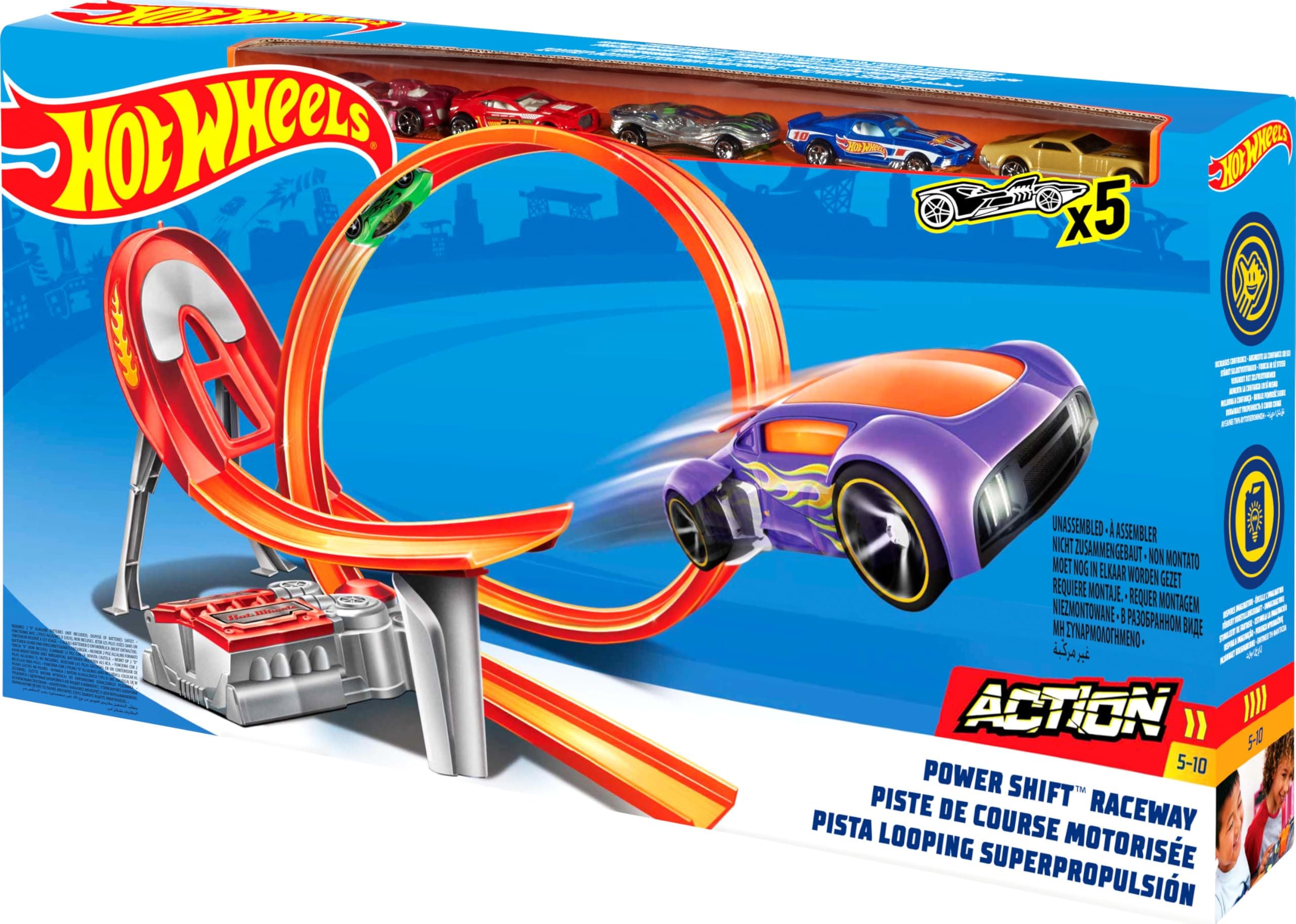 Hot Wheels - Състезателна, моторизирана писта с 5бр. колички