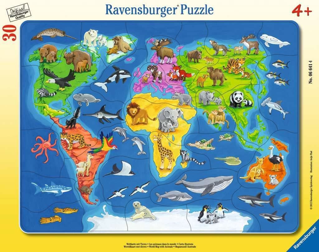 Пъзел Ravensburger 30-48 ел. - Карта на света с животни