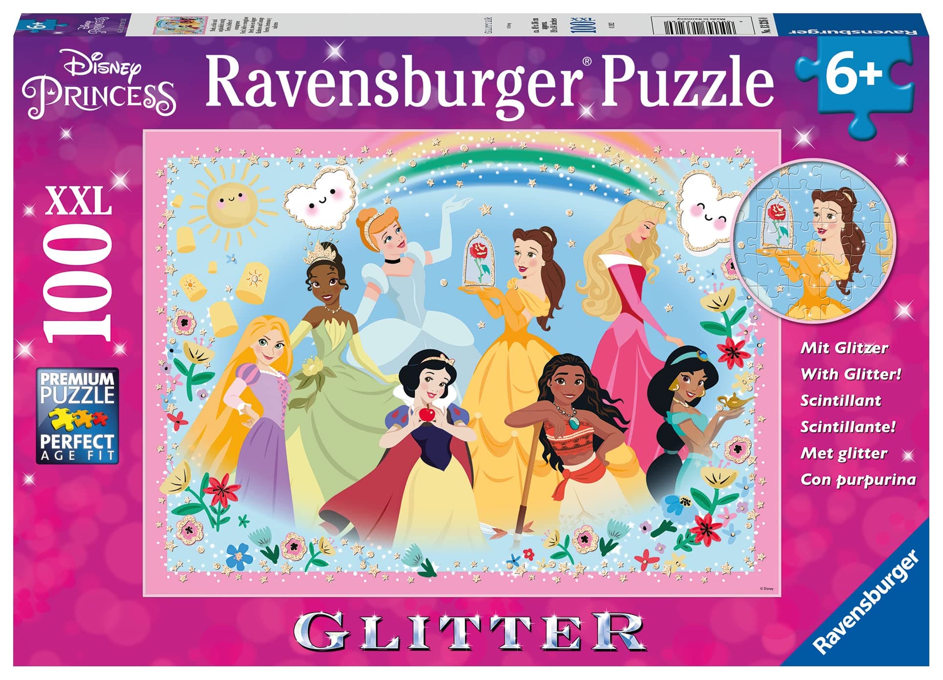 Пъзел с брокат Ravensburger 100 ел. XXL - Дисни принцеси
