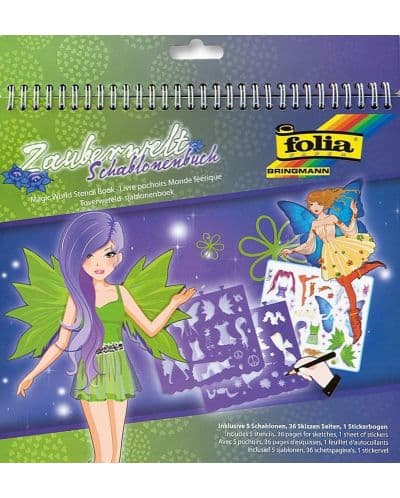 Книжка за рисуване със стикери и шаблони Folia - Вълшебен свят