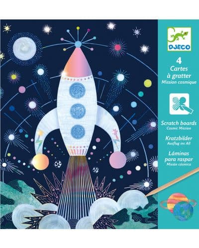 Комплект скреч картини Djeco - Cosmic Mission