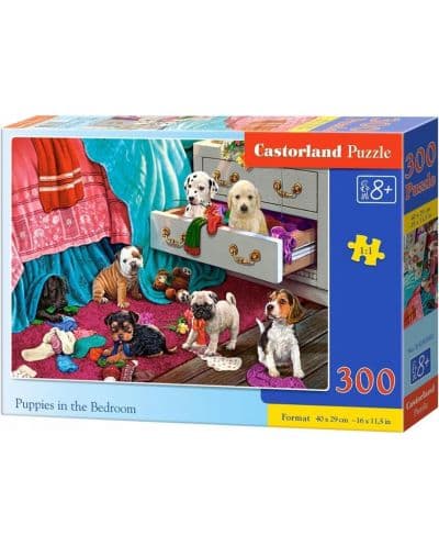 Пъзел Castorland от 300 части - Кученца в спалнята