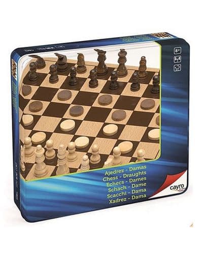 Комплект шах и табла Cayro – 25.5 x 25.5 cm, в метална кутия