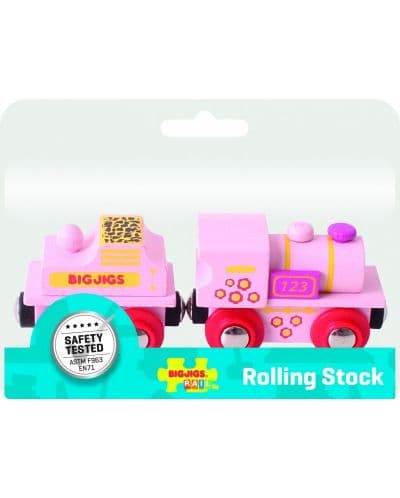 Дървена играчка Bigjigs - Розов локомотив