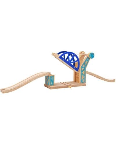 Дървена играчка Bigjigs - Повдигащ се мост, син