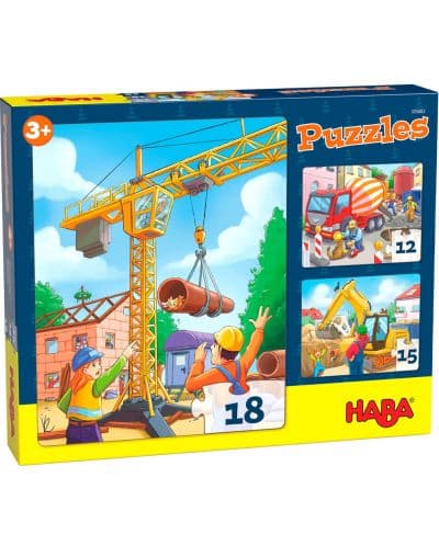 Детски пъзел 3 в 1 Haba - Строителни обекти