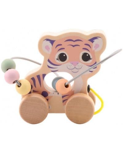 Дървена играчка за дърпане Jouéco - Тигърче