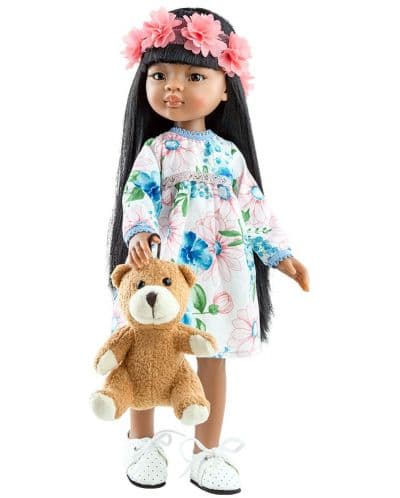 Кукла Paola Reina Amigas - Мейли, с рокля на цветя и лента, 32 cm