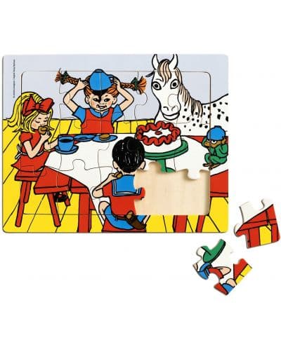 Дървен пъзел в рамка Pippi - Пипи Дългото чорапче, 15 части