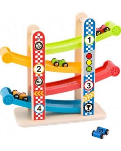 Дървена писта Tooky toy, с 4 колички