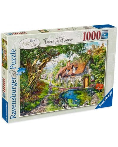 Пъзел Ravensburger от 1000 части - Down the Lane No.1, Flower Hill Lane