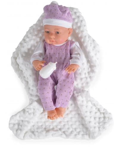 Кукла-бебе Moni Toys - С лилаво боди и бяло одеяло, 41cm