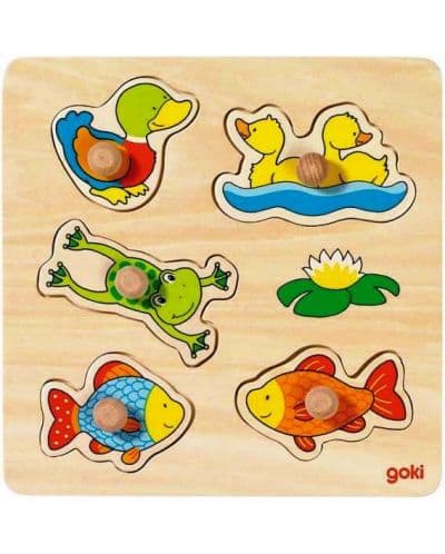 Детски дървен пъзел с дръжки Goki - Езеро