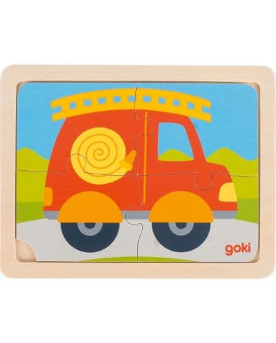 Детски дървен пъзел Goki - Пожарна