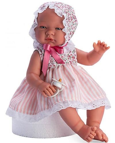 Кукла Asi Dolls - Бебе Мария, с лятна рокличка и шапка с цветя, 43 cm