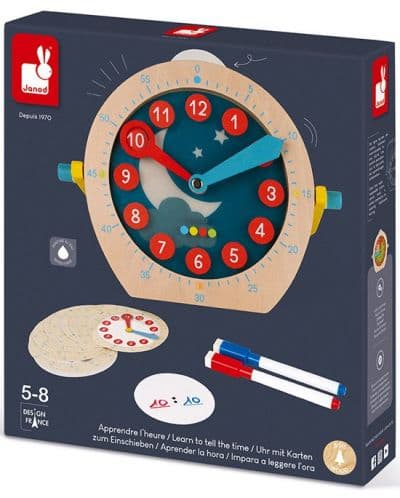 Детска играчка Janod - Дървен часовник Essentiel