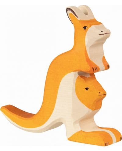 Дървена фигурка Holztiger - Кенгуру с малко